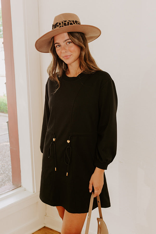 Latte Run Drawstring Mini Dress in Black Image - 5