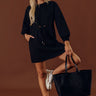 Latte Run Drawstring Mini Dress in Black Image - 1
