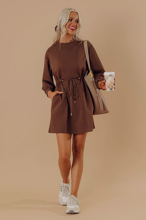 Latte Run Drawstring Mini Dress in Chocolate Image - 1