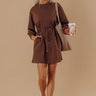 Latte Run Drawstring Mini Dress in Chocolate Image - 1