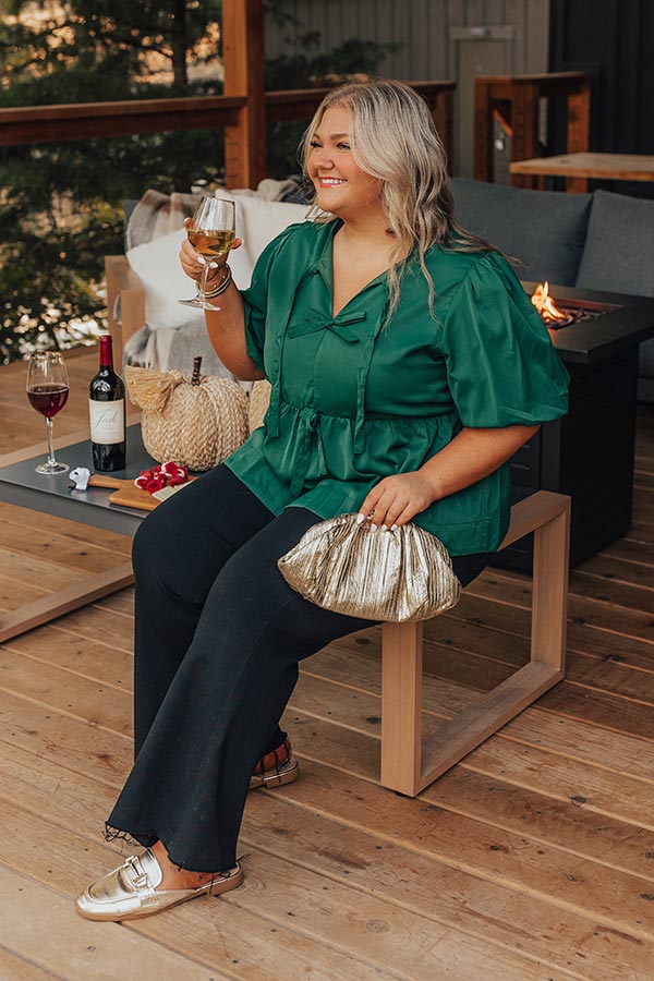 Meant For Martinis Peplum Top in Hunter Green Curves