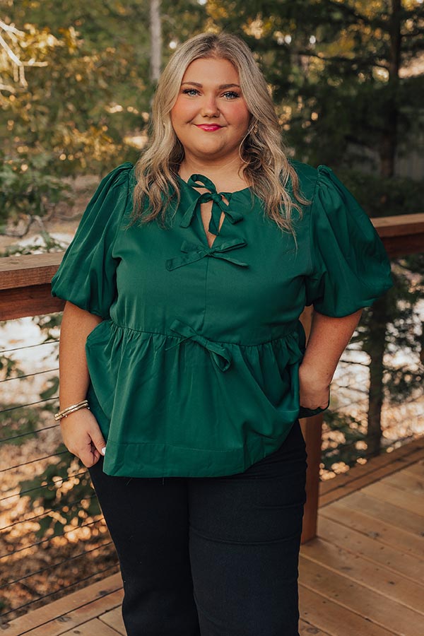 Meant For Martinis Peplum Top in Hunter Green Curves