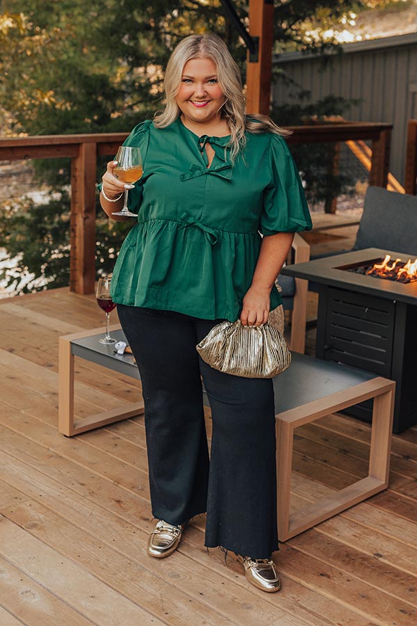 Meant For Martinis Peplum Top in Hunter Green Curves