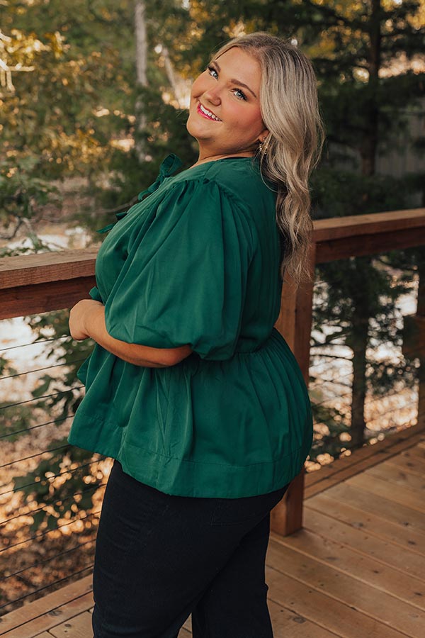 Meant For Martinis Peplum Top in Hunter Green Curves