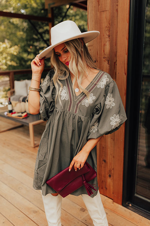 Tucson Sunsets Embroidered Mini Dress in Sage