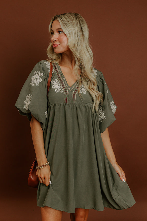 Tucson Sunsets Embroidered Mini Dress in Sage Image - 2