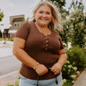 Cafe Hangout Ribbed Henley Top in Chestnut Curves Image - 1