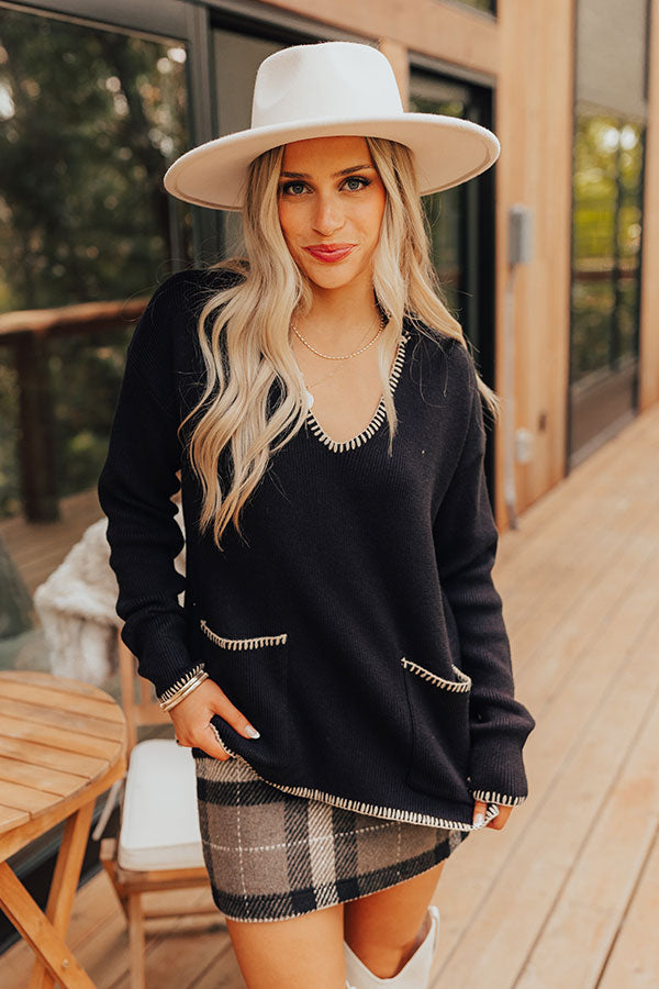 Small Town Romance Knit Sweater Top in Black