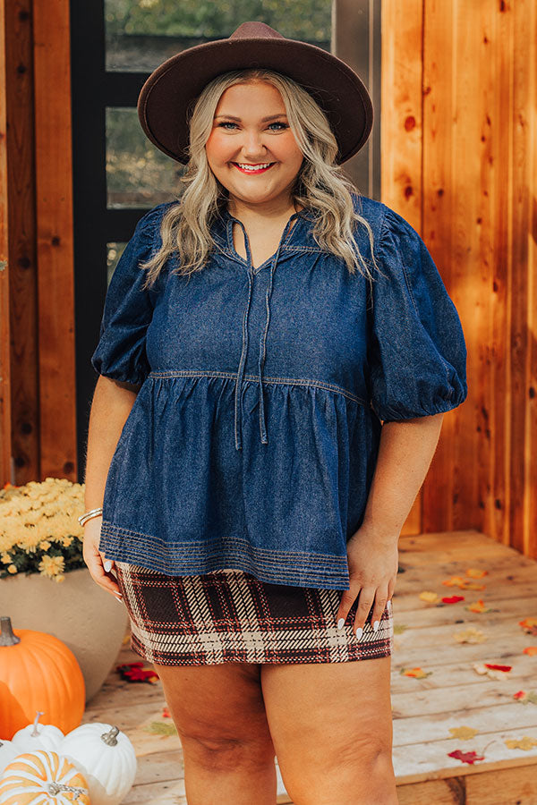 Sweet Darling Denim Babydoll Top Curves