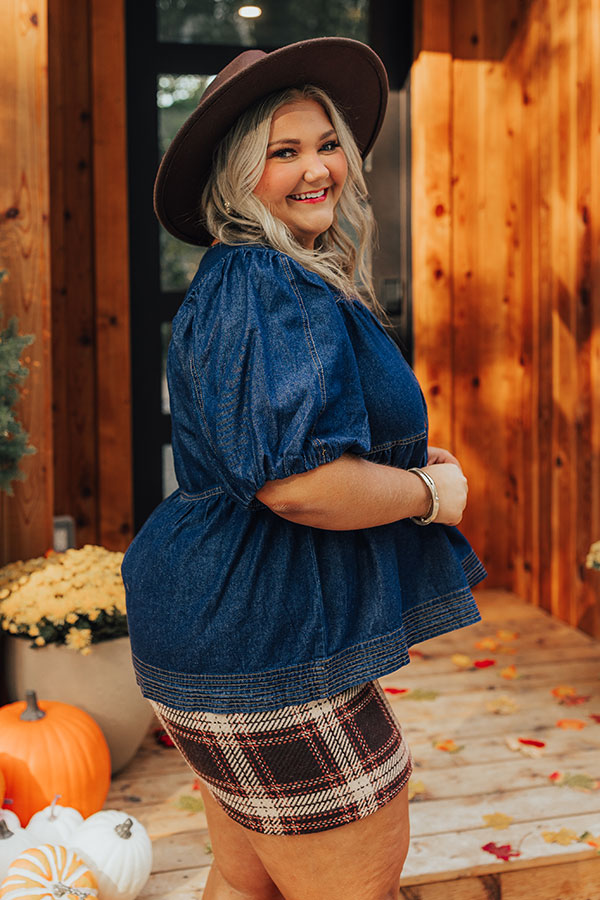 Sweet Darling Denim Babydoll Top Curves