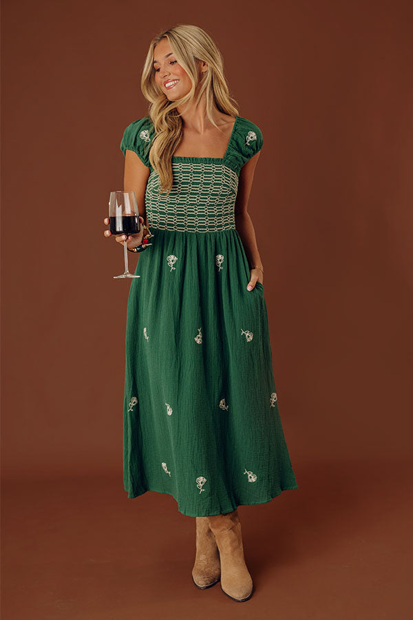 Napa Nights Smocked Midi in Hunter Green Image - 1