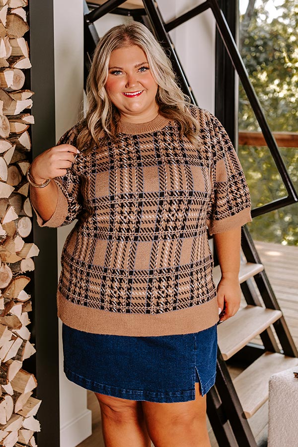 So Charmed Plaid Knit Top Curves