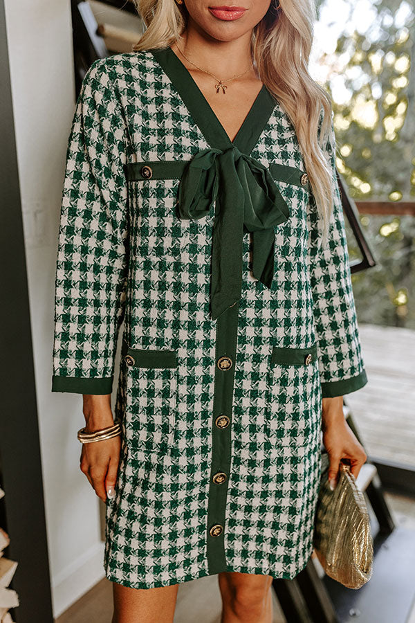 green houndstooth dress LEO LIN - Odette Tweed Midi Dress