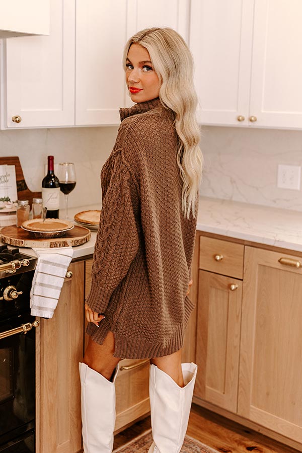 Pumpkin Kisses Cable Knit Sweater Dress in Espresso