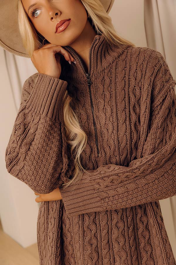 Pumpkin Kisses Cable Knit Sweater Dress in Espresso Image - 2