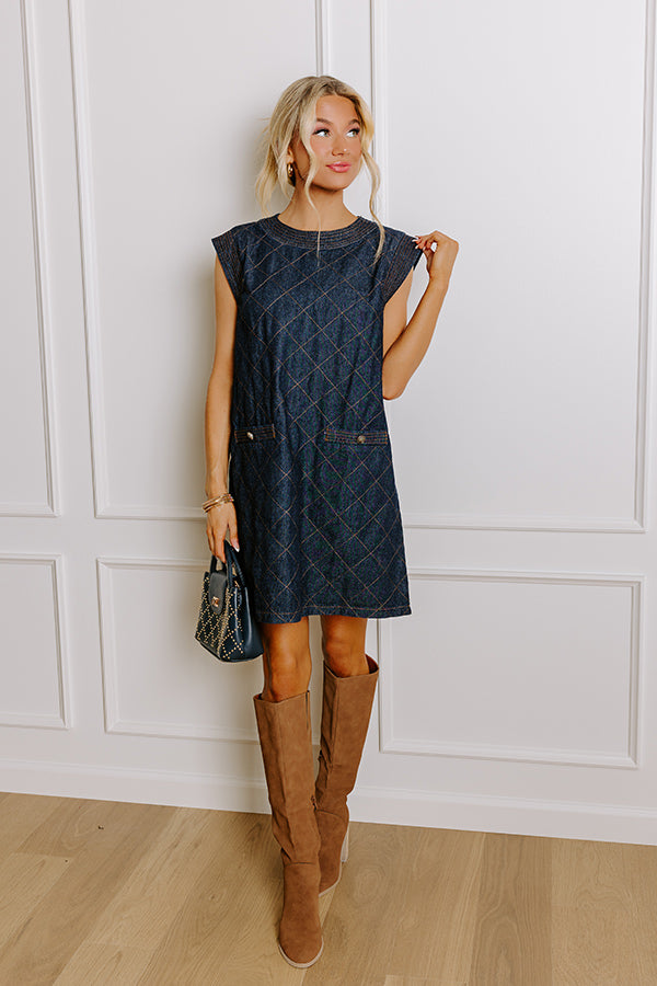 Metropolitan Muse Denim Mini Dress in Dark Wash