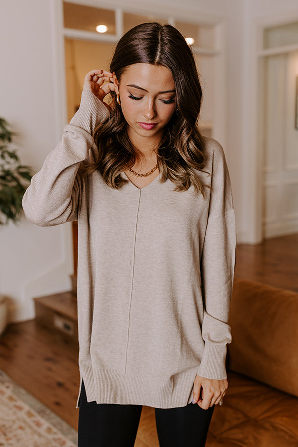 Fall Latte Shift Sweater in Light Warm Taupe