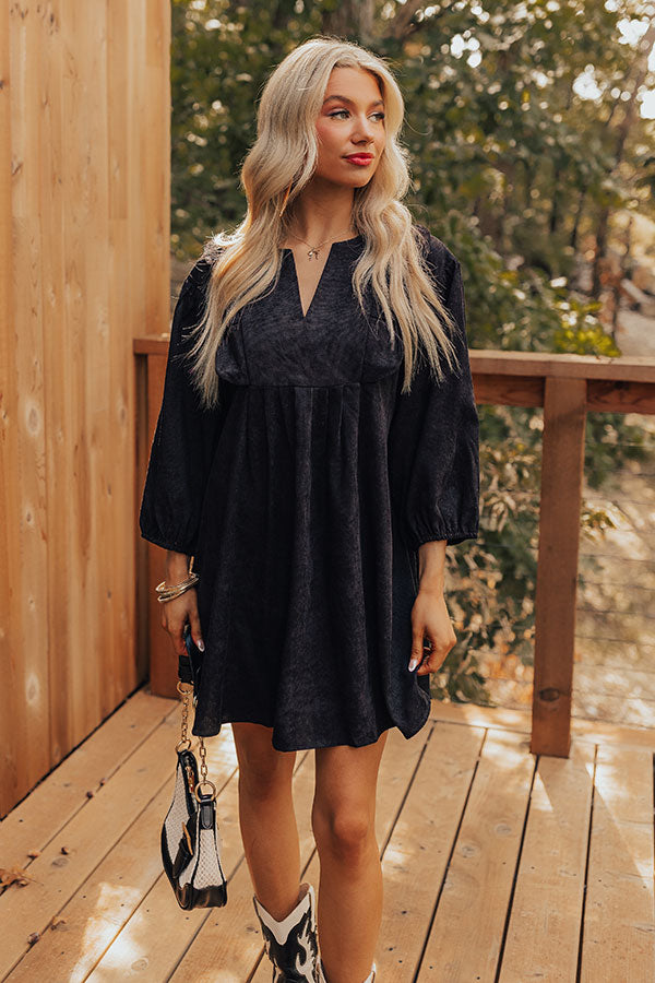 black corduroy mini dress Aika Back-Tie Corduroy Mini Dress