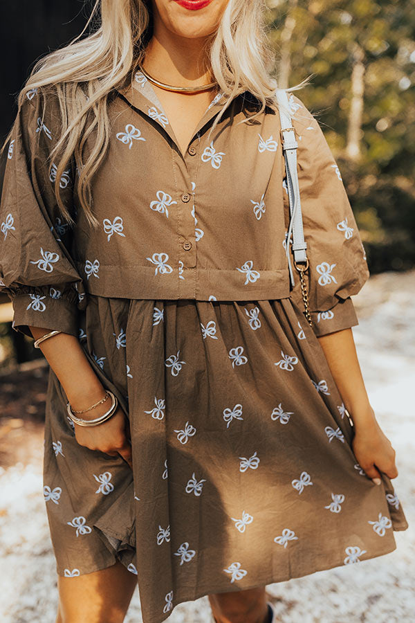 For The Love Of Bows Mini Dress in Mocha