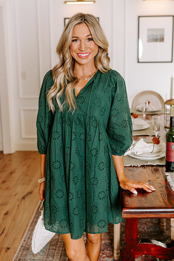 Totally Chic Eyelet Mini Dress in Hunter Green S / hunter-green Totally Chic Eyelet Mini Dress in Hunter Green S / hunter-green