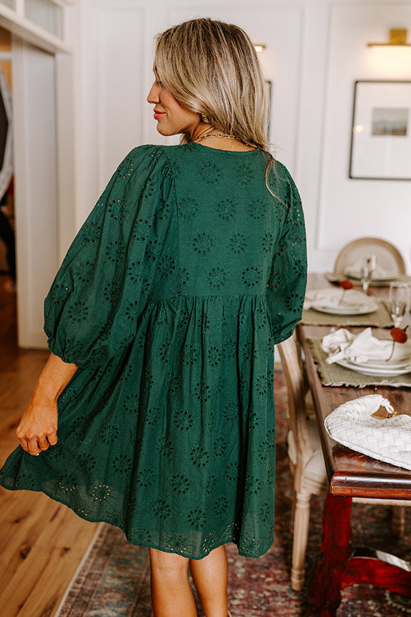 Totally Chic Eyelet Mini Dress in Hunter Green S / hunter-green Totally Chic Eyelet Mini Dress in Hunter Green S / hunter-green
