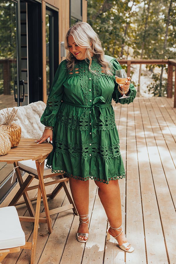 Candlelight Dinner Crochet Mini Dress in Hunter Green Curves Candlelight Dinner Crochet Mini Dress in Hunter Green Curves