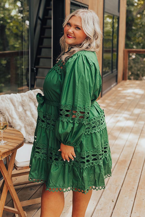 Candlelight Dinner Crochet Mini Dress in Hunter Green Curves Candlelight Dinner Crochet Mini Dress in Hunter Green Curves