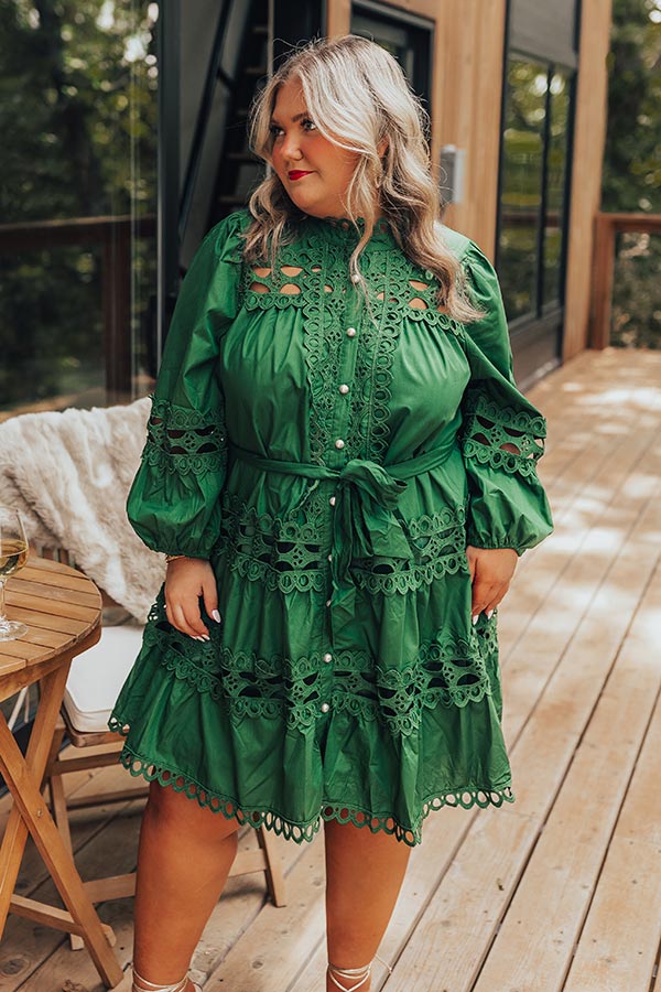 Candlelight Dinner Crochet Mini Dress in Hunter Green Curves Candlelight Dinner Crochet Mini Dress in Hunter Green Curves