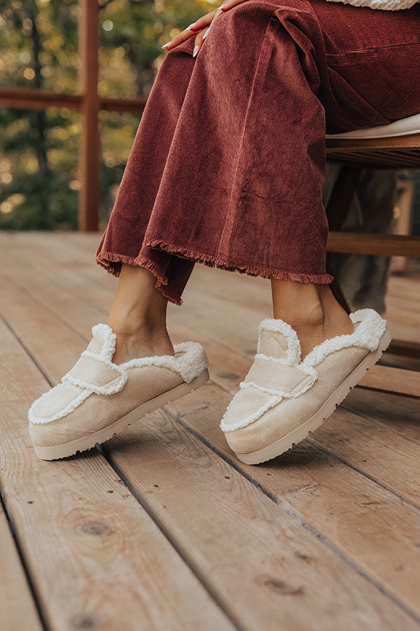 The Anna Faux Suede Slipper in Light Beige