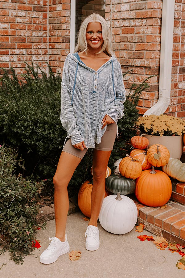 Bonfire Cozy Knit Hoodie in Blue