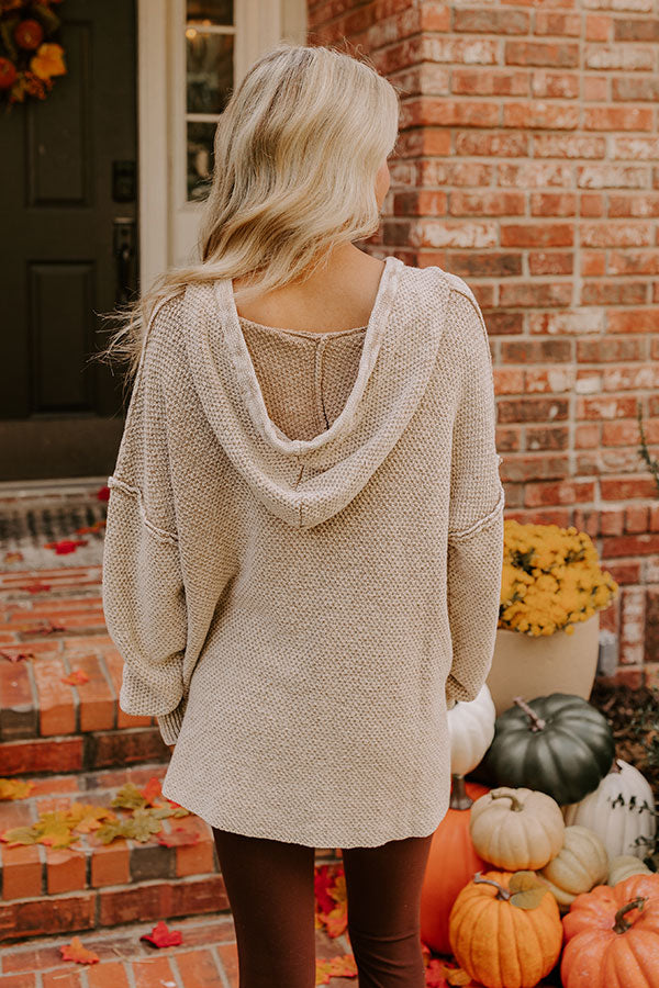 Bonfire Cozy Knit Hoodie in Warm Taupe