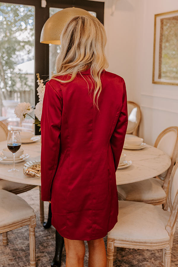 City Socialite Satin Blazer Dress in Red