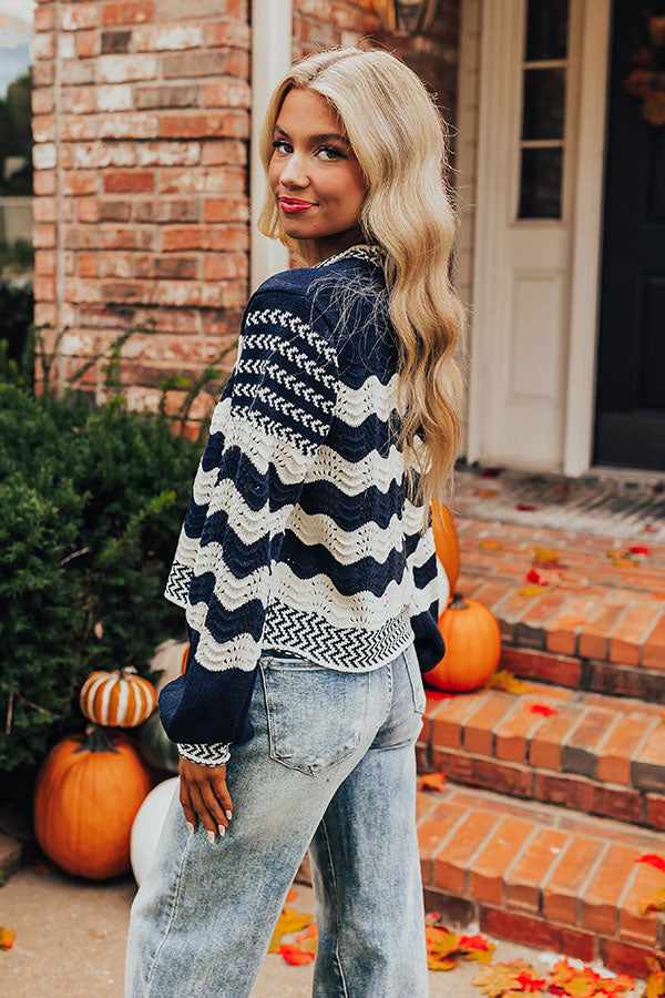 Hot Cocoa Crushing Pointelle Knit Sweater in Navy