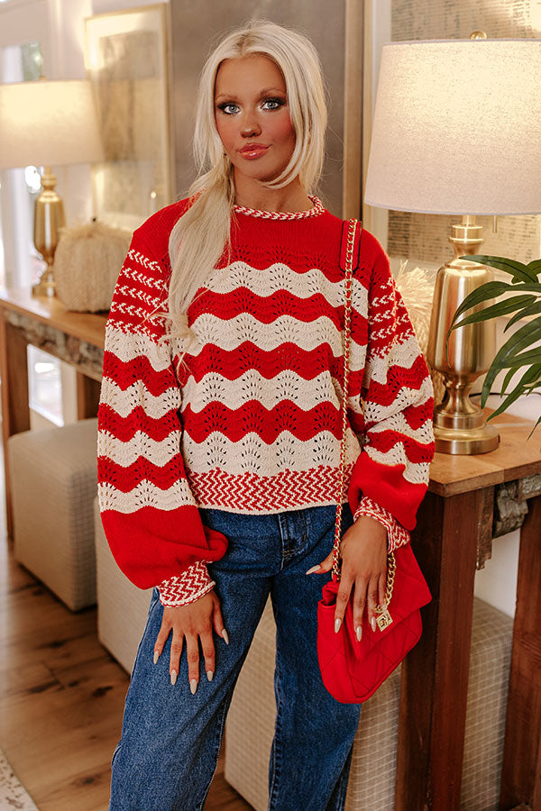 Hot Cocoa Crushing Pointelle Knit Sweater in Red