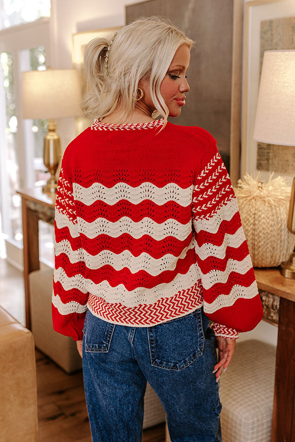 Hot Cocoa Crushing Pointelle Knit Sweater in Red