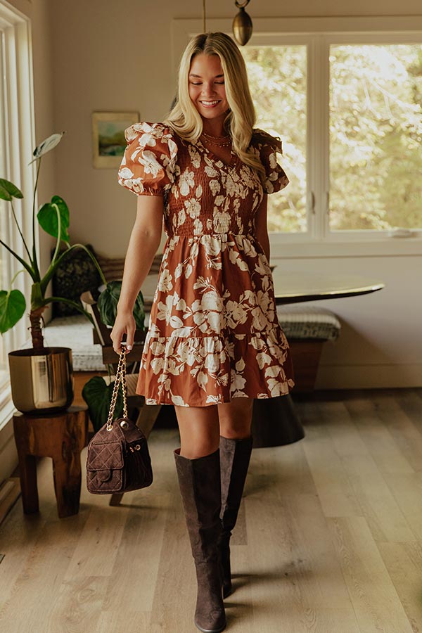 Joyful Smiles Smocked Mini Dress in Cinnamon Image - 2
