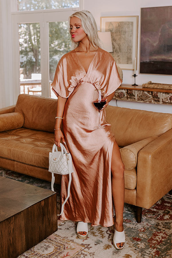 Gala Moment Satin Maxi Dress in Rose Gold S / Rose Gold Gala Moment Satin Maxi Dress in Rose Gold S / Rose Gold