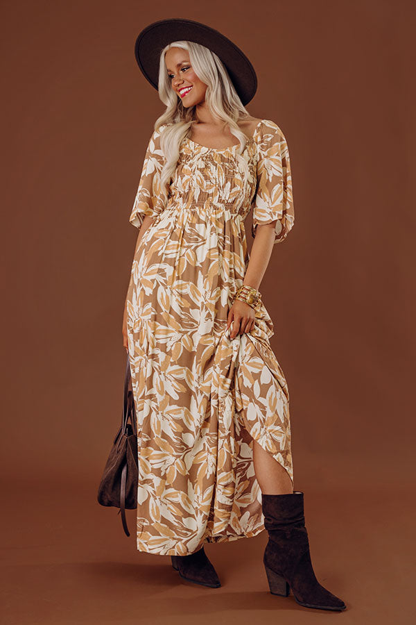 Charming Smile Floral Maxi Dress in Mocha Image - 1