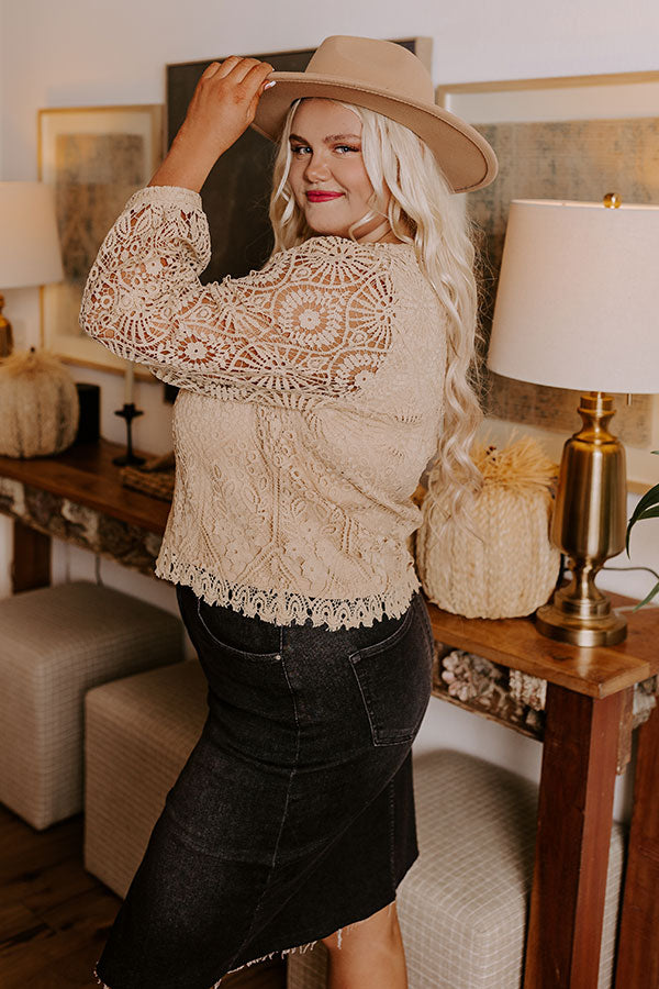 It's In The Details Crochet Top in Beige Curves