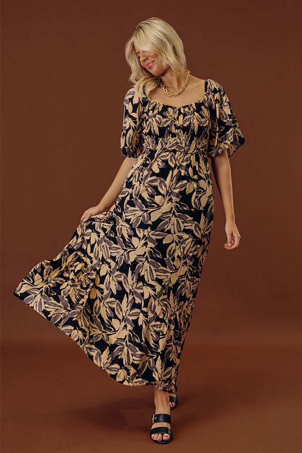 Charming Smile Floral Maxi Dress in Black Image - 1