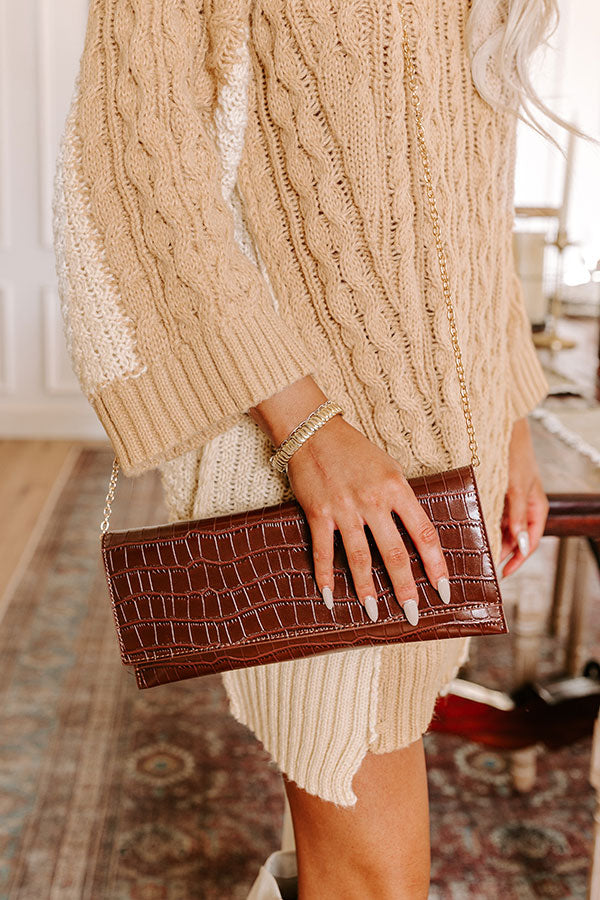 Fashionably Late Faux Leather Clutch in Chocolate