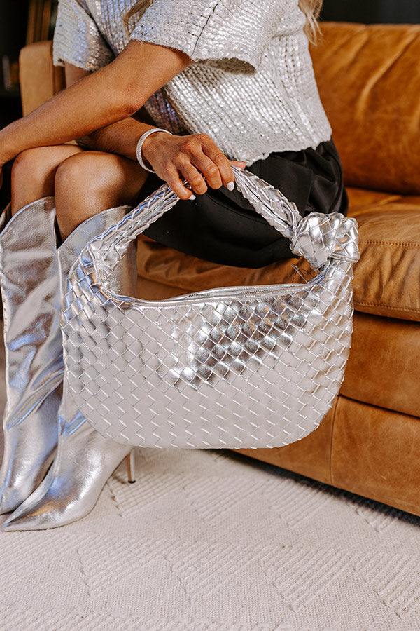 Feeling Glam Woven Metallic Tote in Silver