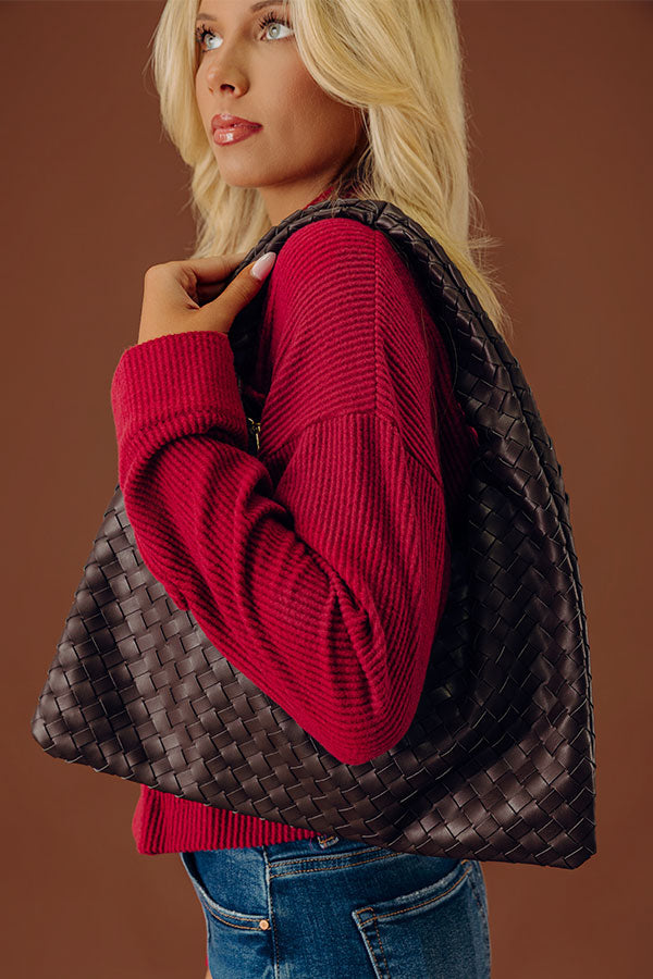 Street Style Faux Leather Woven Tote in Chestnut