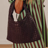 Street Style Faux Leather Woven Tote in Chestnut Image - 1