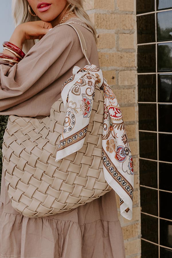 Chic Cityscape Faux Leather Woven Tote in Warm Taupe