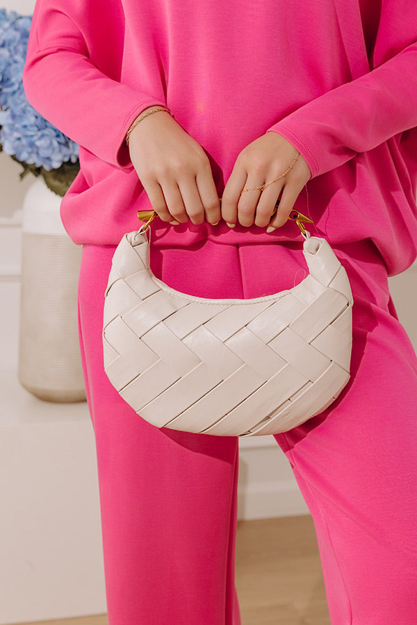 Easy To Style Faux Leather Woven Purse in Ivory