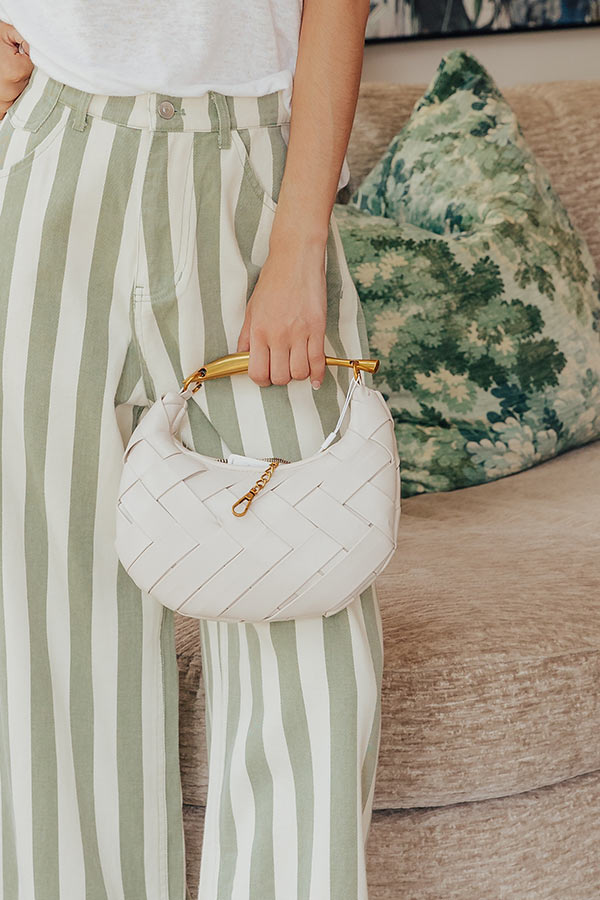 Easy To Style Faux Leather Woven Purse in Ivory