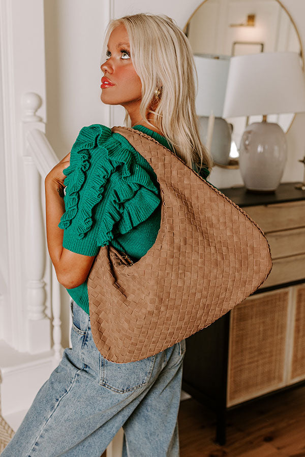Victoria Faux Nubuck Woven Tote in Mocha