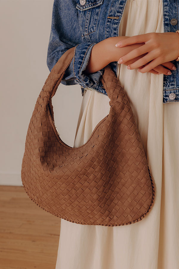 Victoria Faux Nubuck Woven Tote in Mocha
