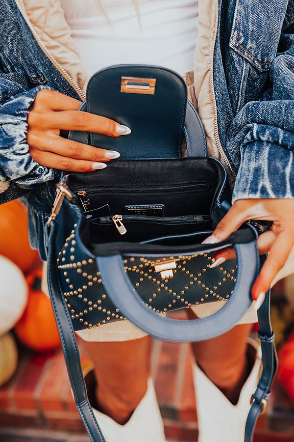 Couture Classic Faux Leather Purse in Navy